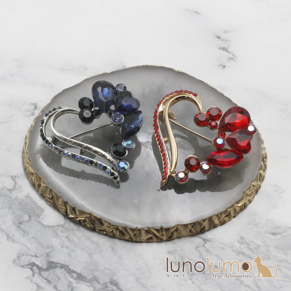 ブローチ レディース ハート 赤 青 キラキ...