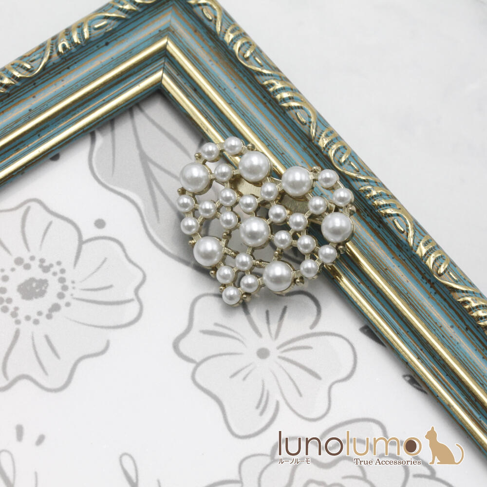 ブローチ レディース ハート パール ゴール...