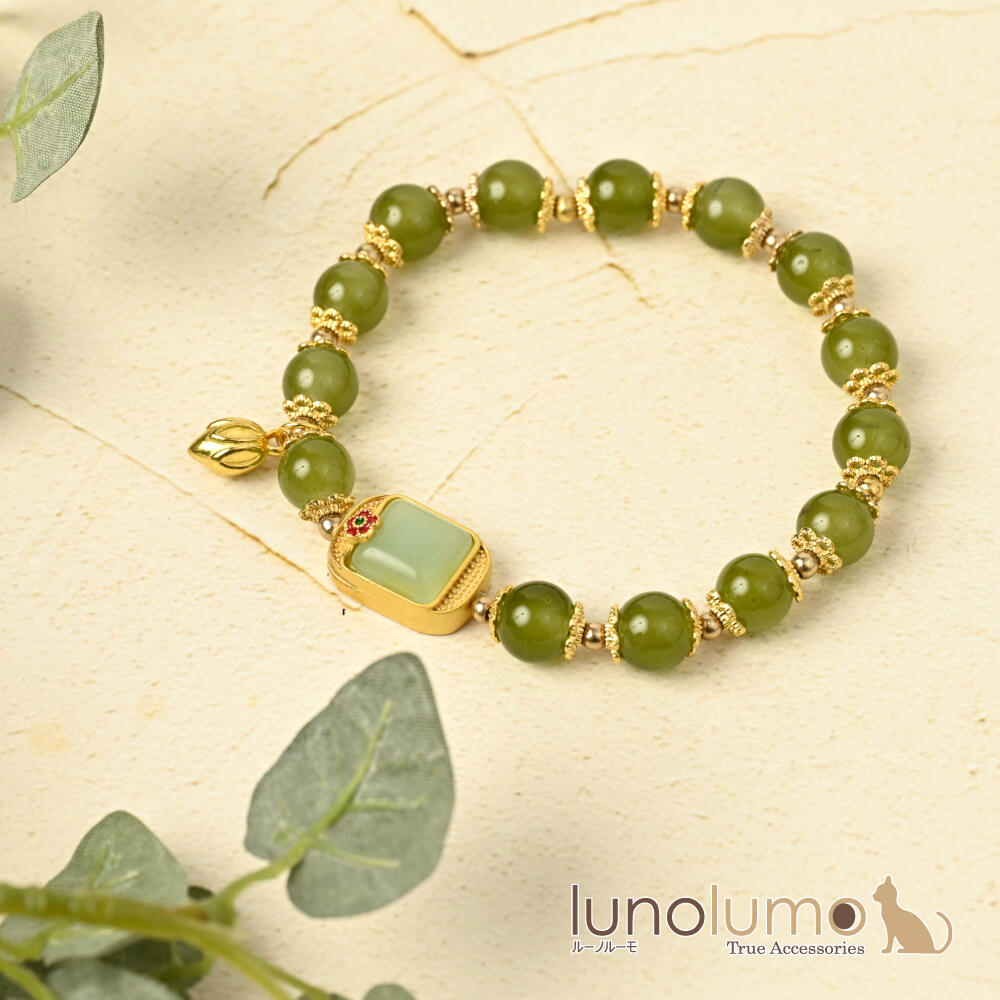 ブレスレット レディース ガラス 緑 モスグ...