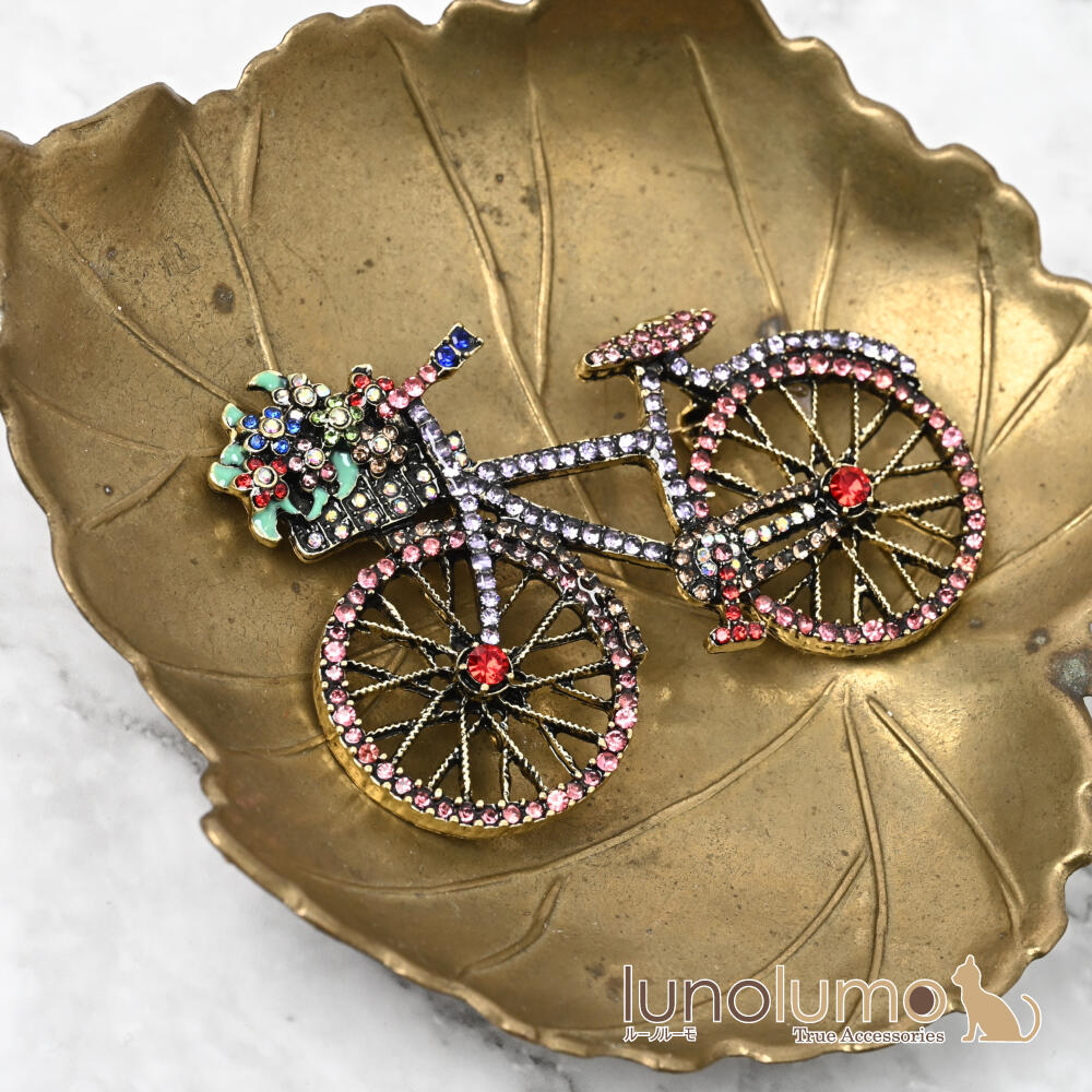 ブローチ レディース 自転車 花かご フラワ...