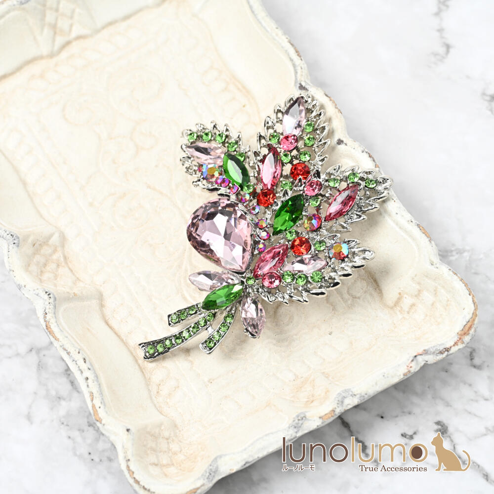 ブローチ レディース 花束 ピンク キラキラ...