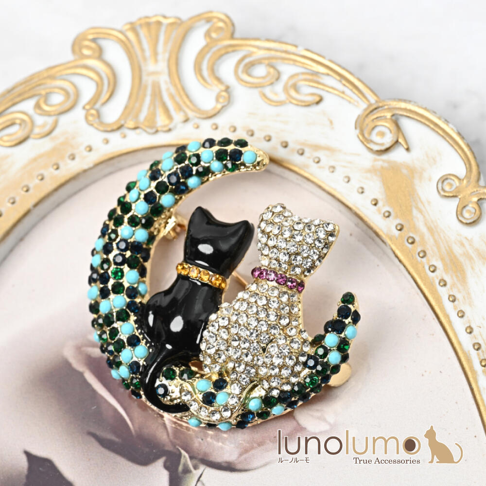 ブローチ レディース 猫 ネコ ねこ 三日月...