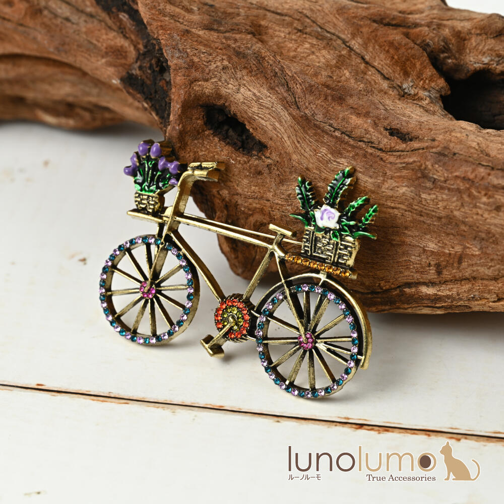 ブローチ レディース 自転車 花かご フラワ...