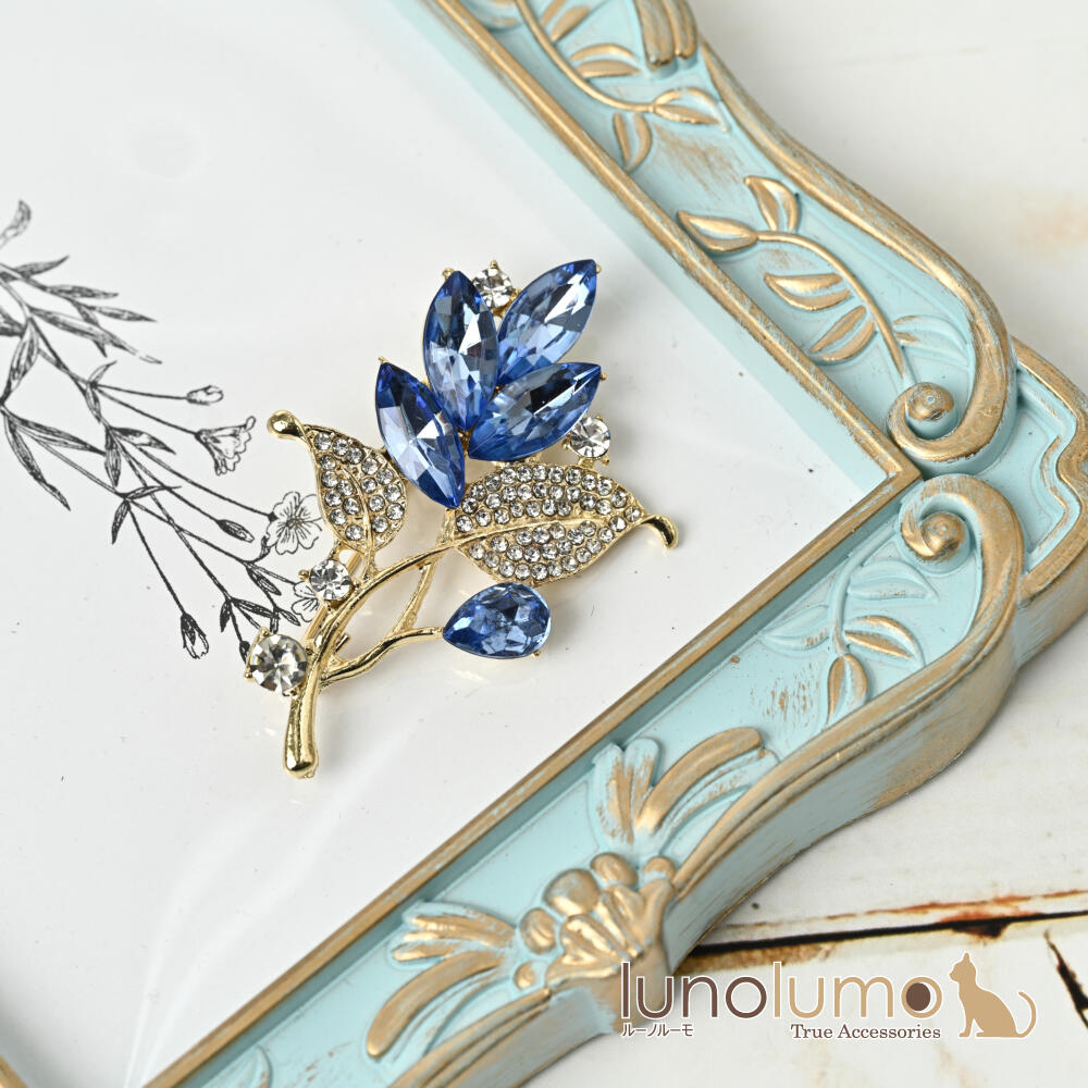 ブローチ レディース 葉っぱ リーフ 青 ビ...