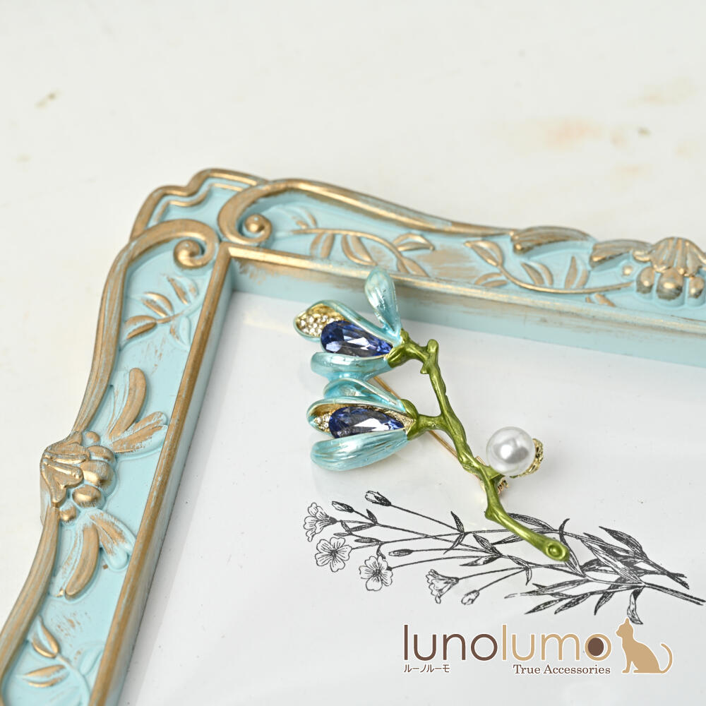 ブローチ レディース 花 フラワー 青 ビジ...