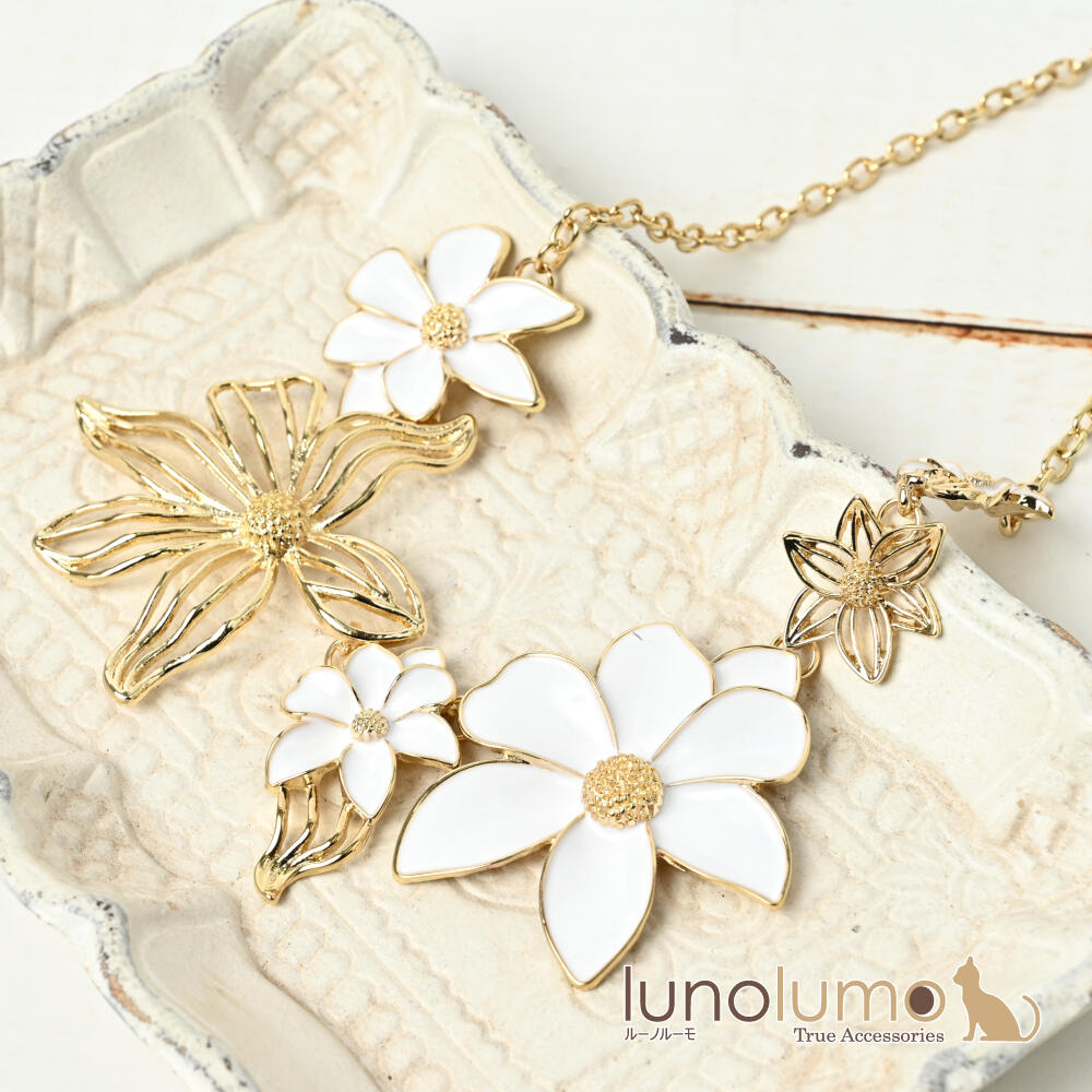 ネックレス レディース 花 フラワー 白 ゴ...